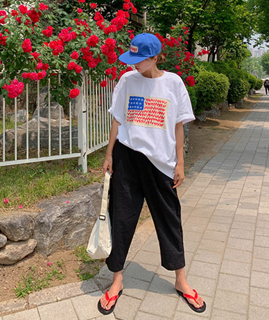 [Unisex] Stars and Stripes Patch Short Sleeves T-shirt