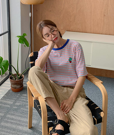 Cactus Patch Single Color Combination Short Sleeves T-shirt