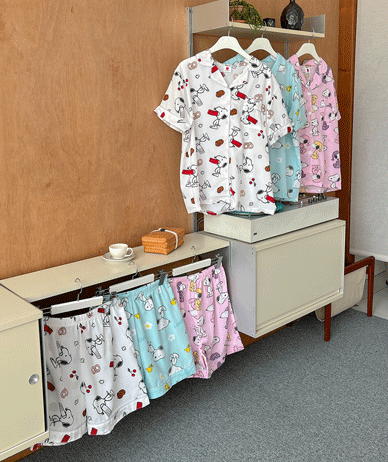 Snoopy Satin Polo Shirt Shorts Pajama Set