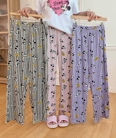 Happy Mickey Check Peach Span Pajama Pants