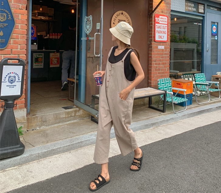 Mori stitch Baggy Shoulder strap Pants