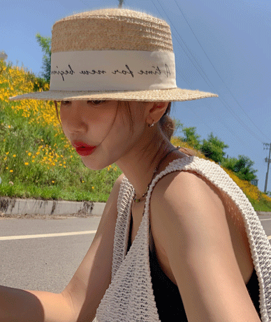 Time Lettering Raffia Hat