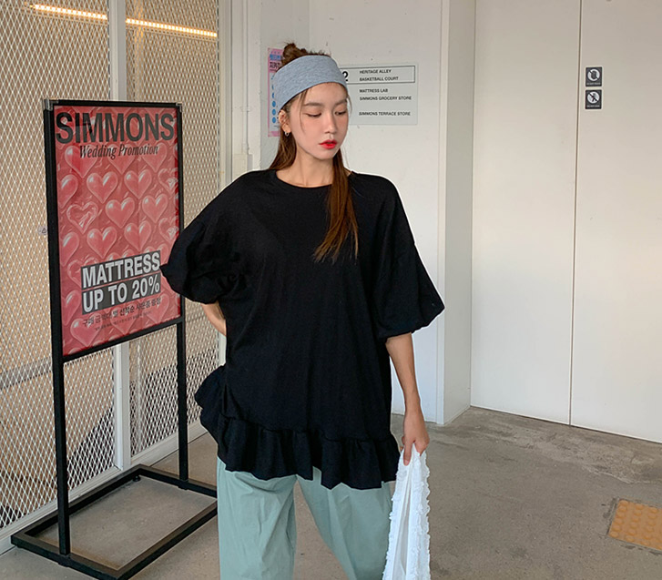 Pumpkin Shirring Flare Short-sleeve Long t shirts