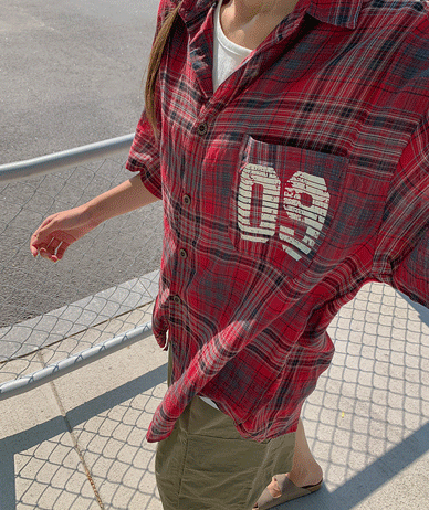 [Unisex] Lock Number 09 Vintage Check Short-sleeve Shirt Shirt