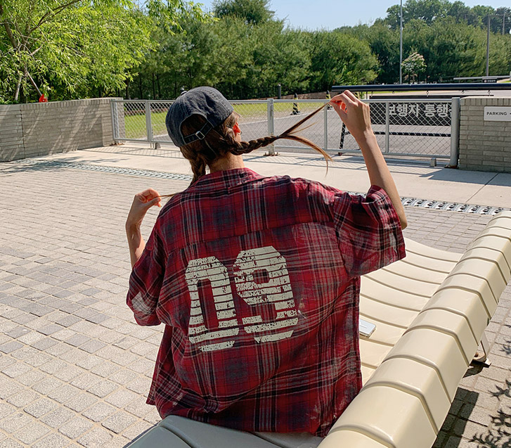 [Unisex] Lock Number 09 Vintage Check Short-sleeve Shirt Shirt