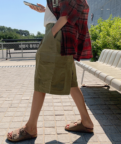 [Unisex] Marty Nylon Cargo Pocket Wide Banding 5-part Shorts
