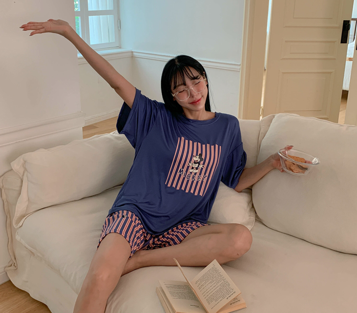Art Mickey Stripe Short-sleeve Shorts Pajama Set