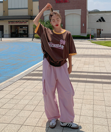 Yomi Nylon Cargo string wide pants