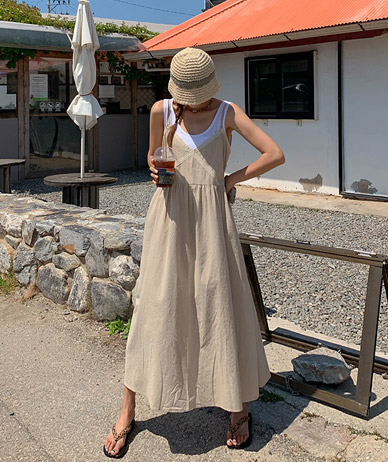 Slow Linen Race Bustier Long one piece