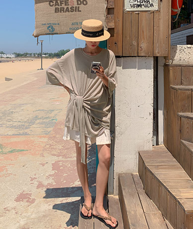 Way Linen Tie 7-part Short-sleeve Long t shirts