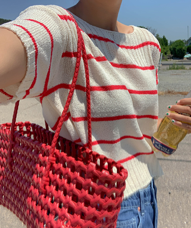 Flat Single-breasted Square Neck Summer Short-sleeve Knit