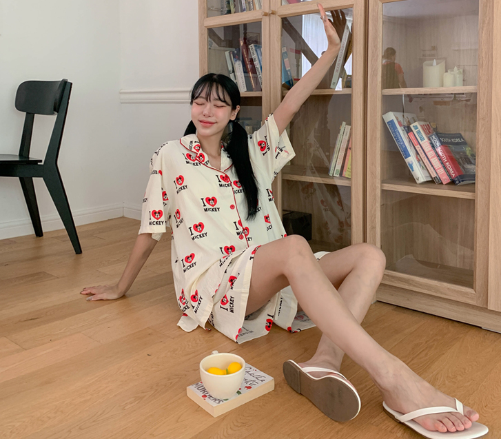 Love Mickey Polo Short-sleeve Shorts Pajama Set