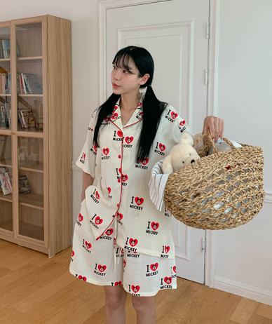 Love Mickey Polo Short-sleeve Shorts Pajama Set