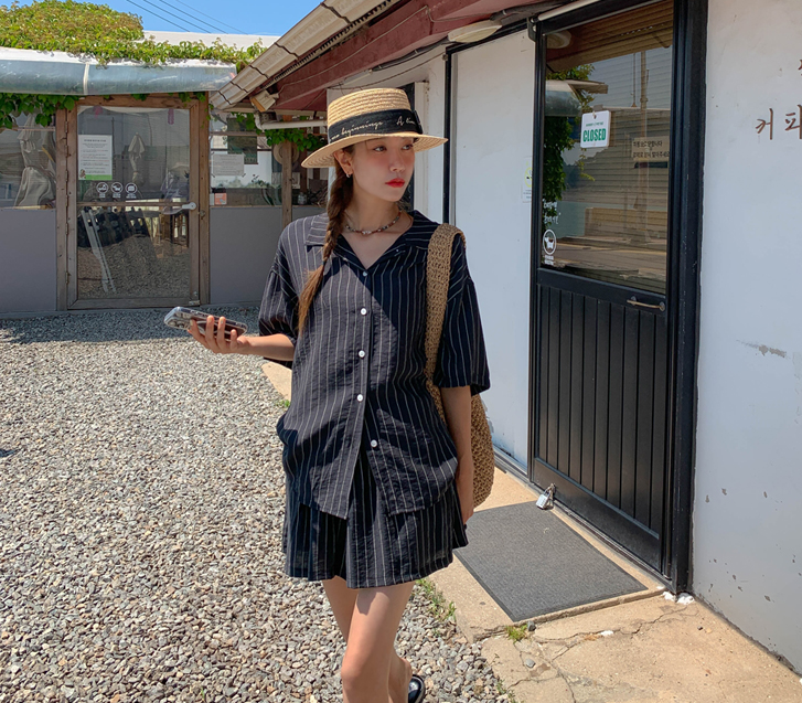 Watt Linen Stripe Shirt Shorts Set