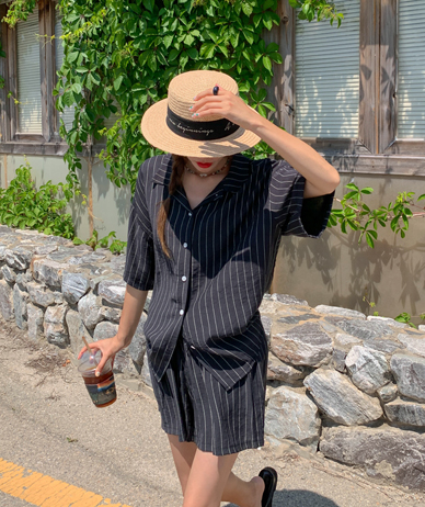 Watt Linen Stripe Shirt Shorts Set