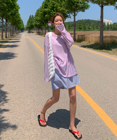 WARNING loose fit Linen Long-sleeve T-shirt