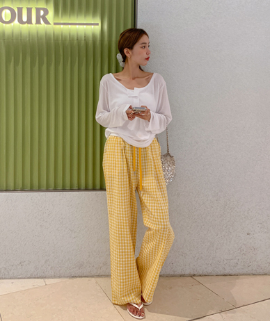 Stell Check Banding Wide Pants