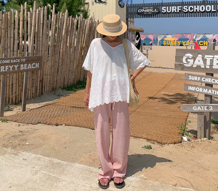 Week Summer Stripe Banding Wide Pants