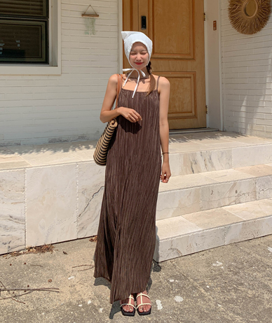 Maxi Pleats Sleeveless shirts Long one piece