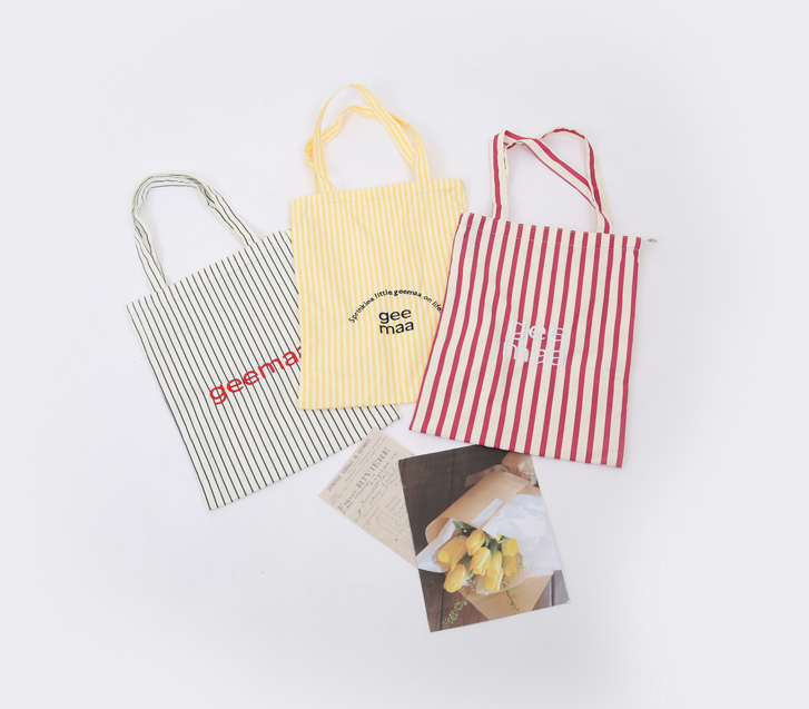 English Embroidery Stripe Zipper Eco Bag