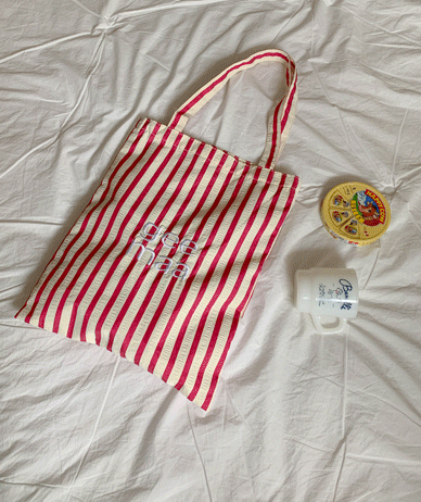English Embroidery Stripe Zipper Eco Bag