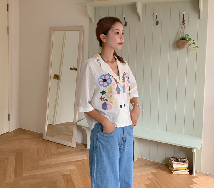 Flower Embroidery Polo Shirt Shirt