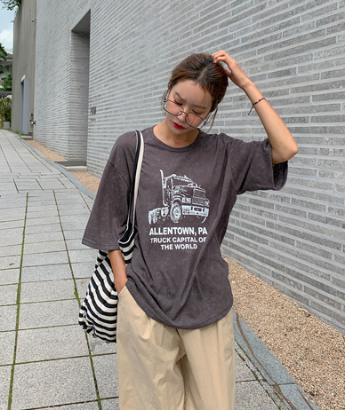 Truck dyed water dyed short-sleeve T-shirt