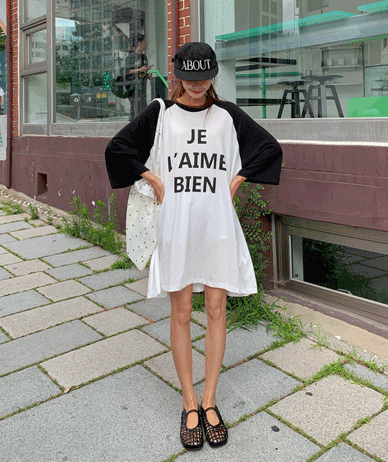 By lettering dyed color combination nagrang 7-part Long t shirts