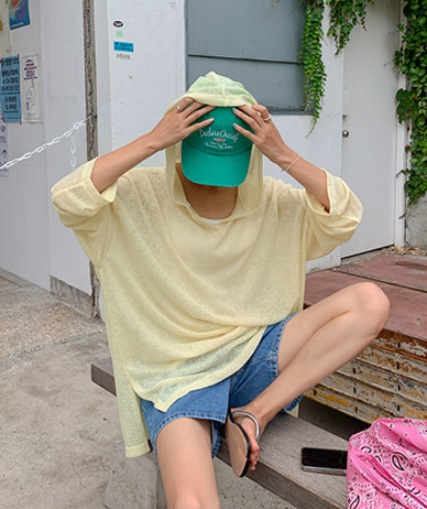 Rona See-through look Long-sleeve Hood Knit