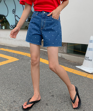 Heart Nayeom Banding 3-part Denim Shorts