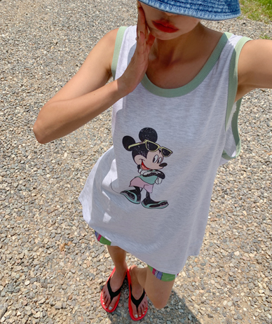 Summer Mickey dyed color combination long sleeve top