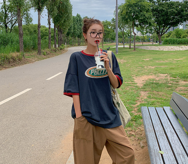 Washing color combination free Boxy Short Sleeves T-shirt