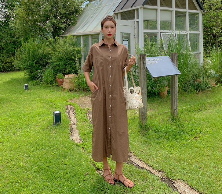 Butter Linen Polo Short-sleeve Long one piece