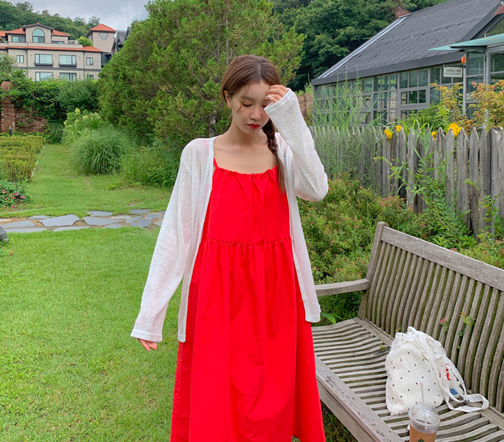 nature Corrugated See-through look Long-sleeve Cardigan