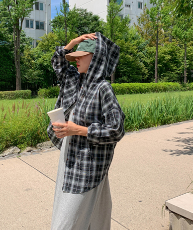 Mignon Hood Check Shirt Shirt