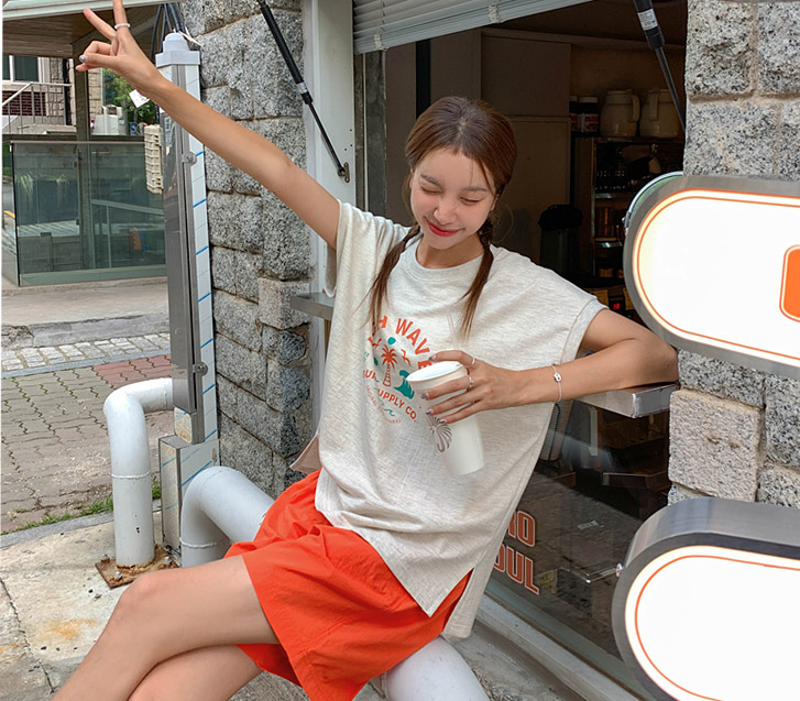 Wave printing cap sleeve sleeveless shirts