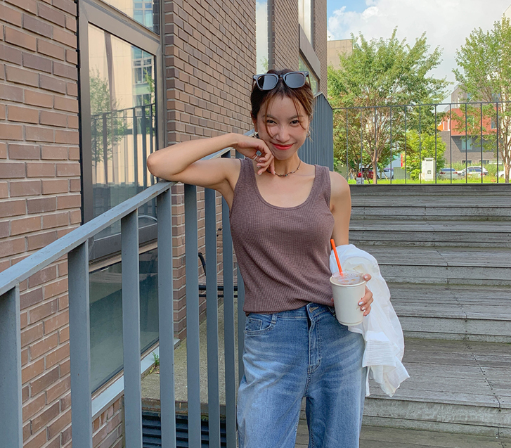 Runned U-neck Modal Corrugated Sleeveless Shirts