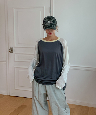 Seco color combination nagrang overlock long-sleeve T-shirt