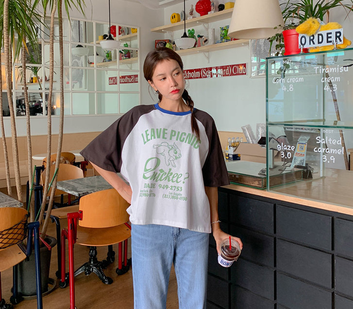 Bunny Nayem nagrang color combination short-sleeve T-shirt