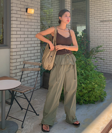 Pend Banding Nylon String Flap Wide Pants (Waterproof)