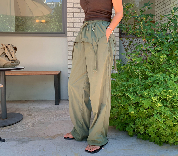 Pend Banding Nylon String Flap Wide Pants (Waterproof)