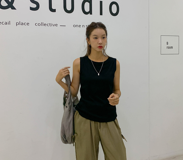 Bepi Corrugated Boat Neck Sleeveless Shirts