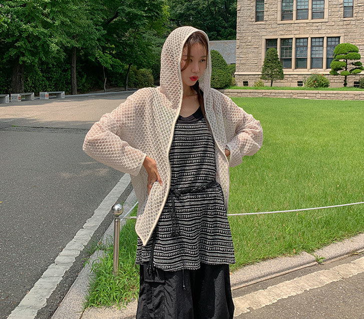 Tweak Mesh Linen Long-sleeve Hoodies zip up