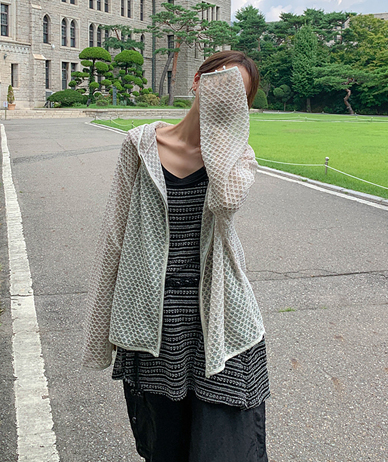 Tweak Mesh Linen Long-sleeve Hoodies zip up
