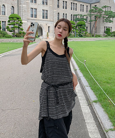 Randy Boucle Weave Layered Sleeveless Shirts One Piece