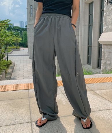 [Unisex] Hilter Nylon Eyelet Curve String Wide Pants