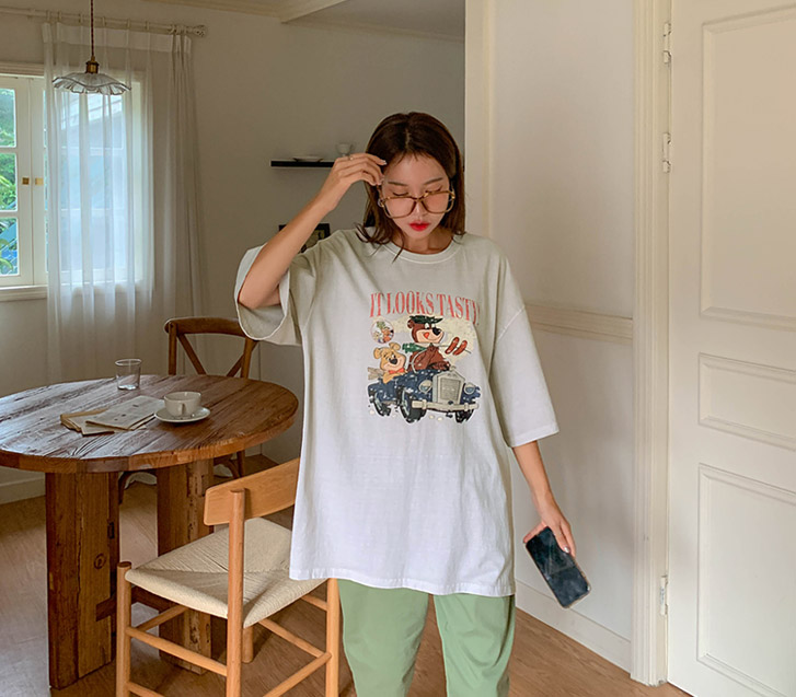 [Unisex] Trip Bear Na-Yeom Pigment Short-sleeve Long T-shirts
