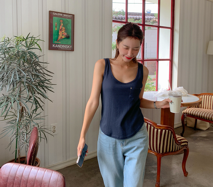 Rivet waffle pocket sleeveless shirts