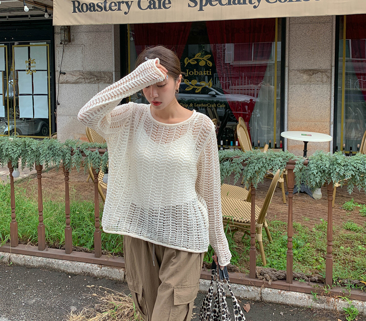 Shalon Net Raund neck Long-sleeve Knit