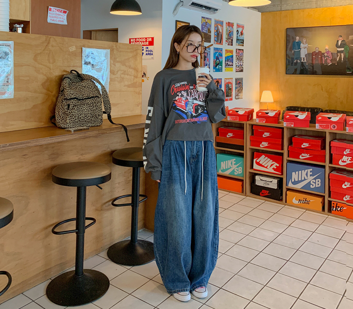 Chichi Pintuck Denim Banding Wide Baggy Pants